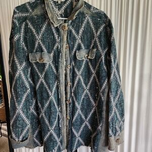 Women's Dark Green Patterned Button-Up Jacket